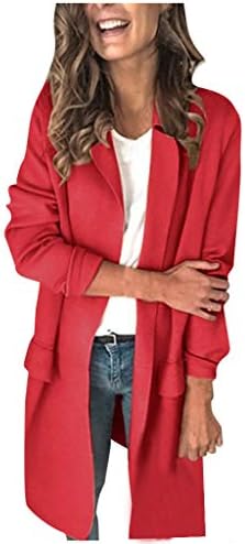 WUAI-Kadın Artı Boyutu Blazers Uzun Açık Ön Çalışma Ofisi Sıkı Suit Ceketler Hırka Mont