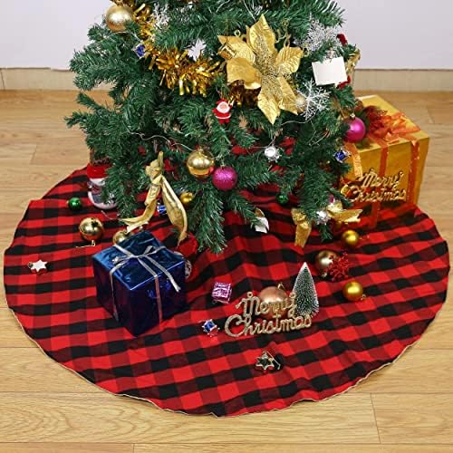 MXSEY 48 İnç Noel Ağacı Etek-Çuval Bezi ve Kırmızı ve Siyah Ekose Merry Christmas Ağacı Etek, Çift Taraflı Pamuk Kenevir Ağacı