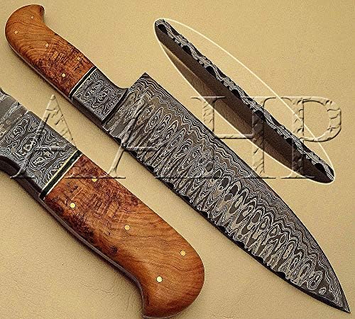 AAHP-3, yaklaşık 7 inç bıçaklı 12 inç Av Bıçağı %100 Gerçek Şam Çeliğinden, yaklaşık 5 inç Zeytin Ağacından, Boğa Boynuzu Ara