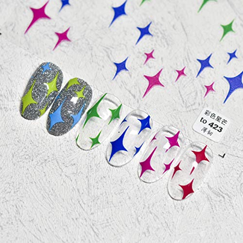 BYBYCD 2 Levhalar Yıldız Tırnak Sticker Güzel 3D Nail Art Sticker Renkli Kendinden Yapışkanlı Nail Art Çıkartmaları DIY Nail
