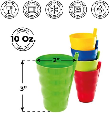 Yerleşik Pipetli Plaskidy Çocuk Bardakları-Pipetli 8 Adet Yürümeye Başlayan İçme Bardağı Seti 10 Ons-Çocuklar Sip-a-Cup Bulaşık
