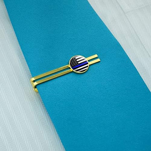 GRAFİK ve DAHA ince Mavi çizgi Amerikan Bayrağı Yuvarlak kravat Bar Klip Toka Tack Altın Renk Kaplama