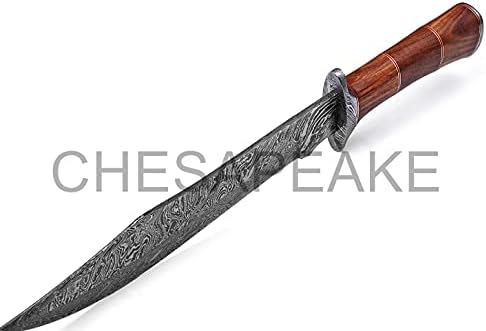 Chesapeake Bıçaklar Özel El Yapımı Şam Çelik Avcılık Bowie Bıçak ile Deri Kılıf
