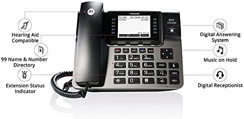 Motorola ML1002H DECT 6.0 Genişletilebilir 1-4 Hatlı Sesli Mesajlı İş Telefonu Sistemi, Blucoil 4 AAA Pilli Dijital Resepsiyonist