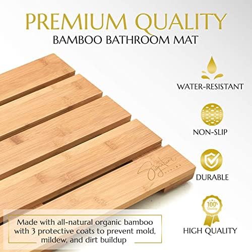 İmza Oturma Bambu Banyo Paspas Banyo, Açık Duş, Spa (19.7” x 13 x 1.3”) Kaymaz Ahşap Duş Mat-Koruyucu, Suya Dayanıklı Kaplama