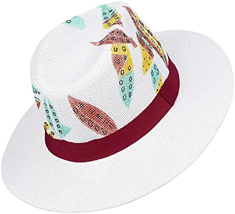Sowıft El Boyalı Hasır Şapka Kadınlar ıçin Plaj şapkaları Yaz Güneş Panama Geniş Brim Disket Fedora Cap UPF50