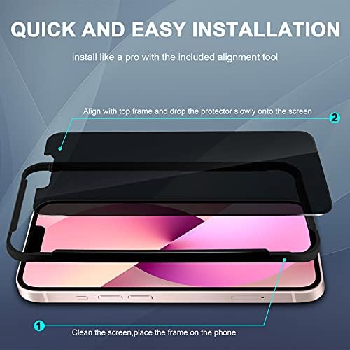 (2 Paket) Orzero 28° Gizlilik Temperli Cam Ekran Koruyucu iPhone 13, iPhone 13 Pro için Uyumlu, Hizalama Çerçeveli Geniş Açılı