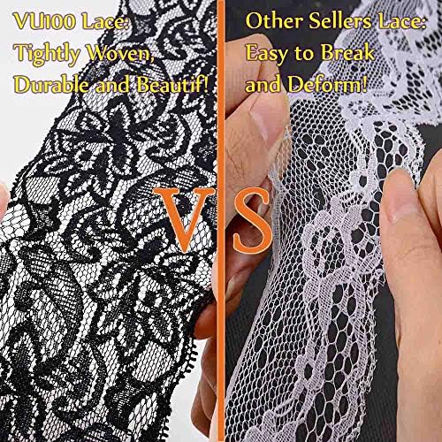 VU100 3 İnç Geniş Siyah Dantel Trim Şerit 6 Yards Çiçek Sıkı Dantel kumaş Trim Dikiş DIY El Sanatları Düğün Elbise Dekor için,