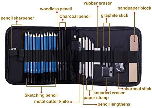 Neeknn 33 Parçalı Çizim Kalemleri ve Eskiz Seti, Komple Sanatçı Seti Eskiz Defteri, Grafit Kalemler, Pastel Çubuk ve Silgi, Çizim