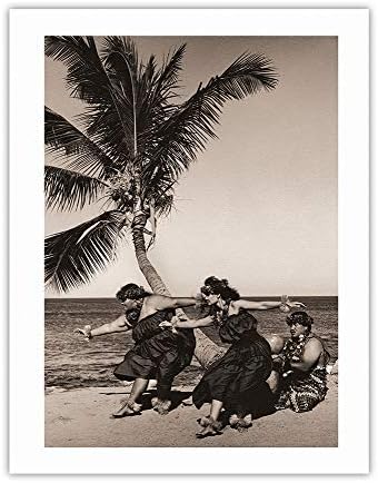 Hawaii Hula Beach Dansçıları - Alan Houghton'un Vintage Sepya Tonlu Fotoğrafı c.1960'lar - %100 Saf Karbon Arşiv Mürekkepleri-290gsm