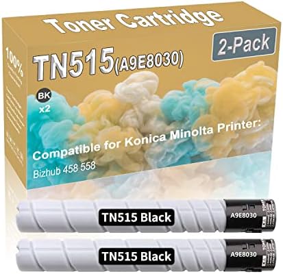 2-Pack (Siyah) Uyumlu Yüksek Verim TN515 TN-515 (A9E8030) Lazer Yazıcı Toner Kartuşu kullanımı için Konica Minolta Bizhub 458