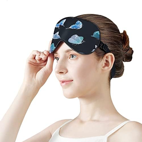 Neon Kelebek Desen Mavi Polyester Uyku Maskesi Göz Maskesi Göz Kapağı Siperliği Yumuşak Ayarlanabilir Şerit Göz Kapağı Neon Kelebek