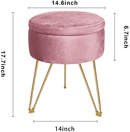 OBABA Yuvarlak Depolama Osmanlı Vanity Tabure, Kadife Footrest Sandalye Çıkarılabilir Tepsi ile Üst Sehpa Altın Metal Bacaklar