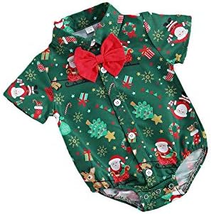Bebek Erkek Bebek Noel Giysileri Beyefendi papyon Romper Bodysuit Kısa Kollu Santa Baskı Tulum Kıyafetler
