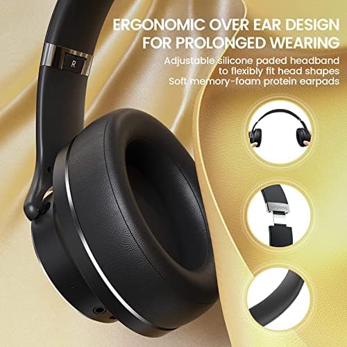 DOQAUS Bluetooth Kulak Üstü Kulaklıklar, 3 EQ Modlu 52 Saat Çalma Süresi Kablosuz Kulaklıklar, Mikrofonlu Gürültü Yalıtımlı HiFi