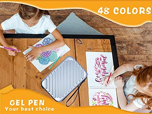 Glitter Jel Kalem, HUJUGAKO 48 Renk Renkli Güzel İpucu Jel Kalemler ile 150% Daha Fazla Mürekkep Çocuklar Yetişkinler için Boyama