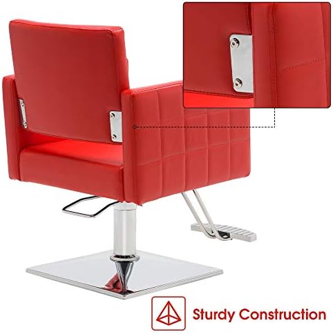 BerberPub Klasik Şekillendirici Salon Sandalye Saç Stilisti için Hidrolik Berber Koltuğu Güzellik Spa Ekipmanları 8821 (Kırmızı)