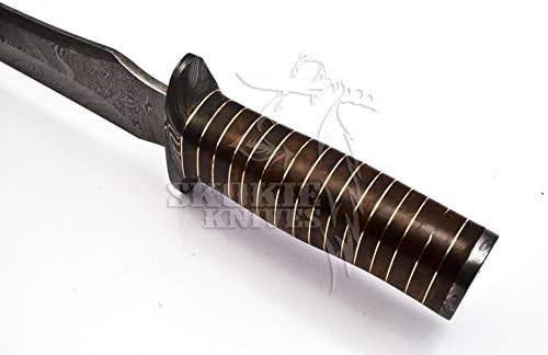 Skokıe Bıçaklar Özel El Yapımı Şam Çelik av bıçağı Kolu Doğal Ahşap Pirinç Paspayı-Şam Guard 13