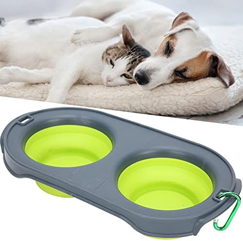 Köpek / Kedi Kase, Silika Jel Kolay Pet Yükseltilmiş Besleyici Kamp ve Yürüyüş için Seyahat Yürüyüş için(Yeşil)