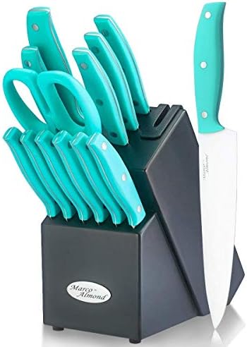 KYA24 14 Parça mutfak bıçak blok seti ile Dahili Bıçak Kalemtıraş + Marco Badem KYA77 Titanyum Kaplı Gökkuşağı Dijital mutfak