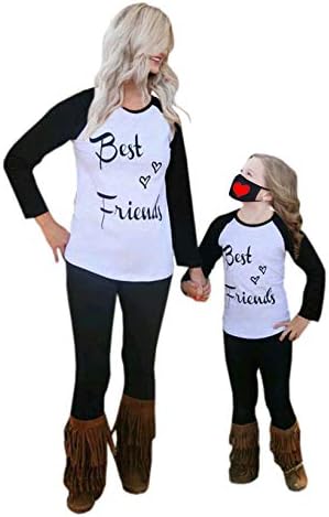 Annem ve Ben Giysi Aile Eşleştirme Mektup Baskı Uzun Kollu T-Shirt Anne Kızı Bluz Tops Kıyafetler